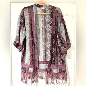 Altar’d State Purple Multi Fringe Kimono- size S